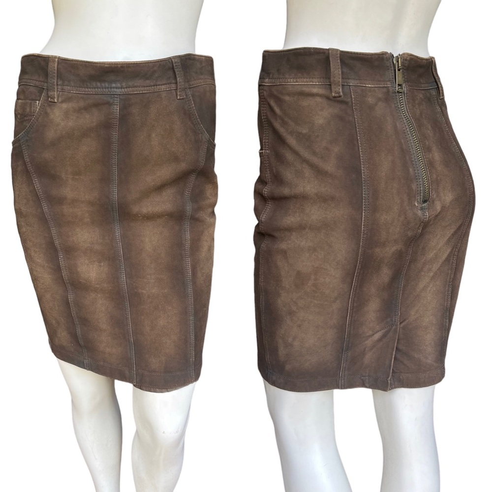 FLAWED Burberry Brit Brown Gradient Nubuck Leather Pencil Skirt Size US 4